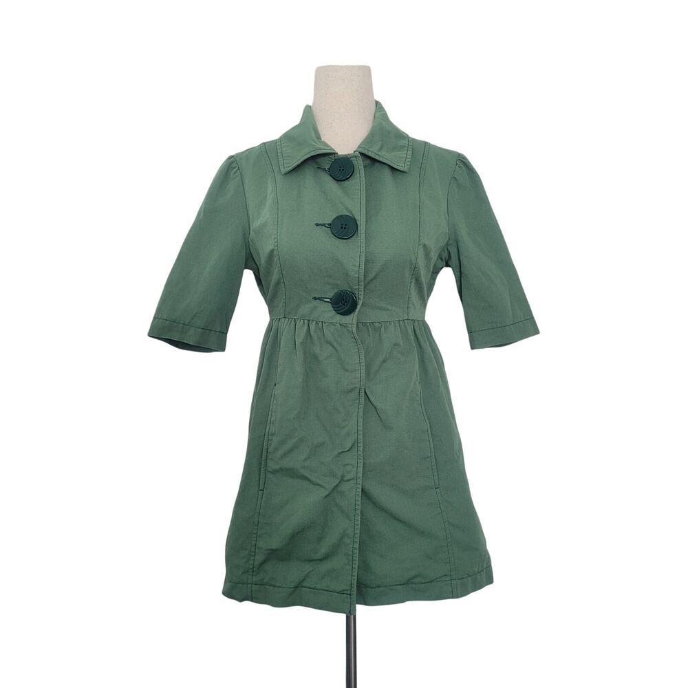 Anthropologie Tulle 3/4 Sleeve Pea Coat Size XS Green Twee Preppy Schoolgirl